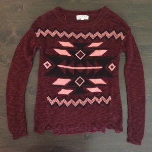 Pink Rose Womens Long Sleeve Sweater Pullover